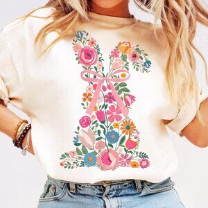 Cute Bunny Shirt Watercolor Rabbits Floral Heart Tee